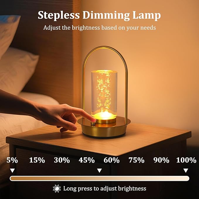 Cordless Table Lamp,Outdoor Rechargeable Small Touch LED Lamp 3 Colors Dimmable Light Aesthetic Pretty Decorative Battery Powered Lamp for Bedside,Living Room,Patio,Bedroom,Kitchen (Cylinder Droplet)