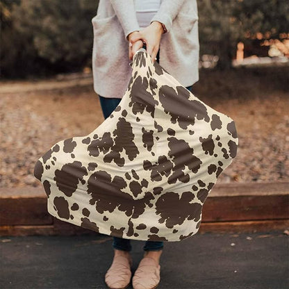 Baby Nursing Covers for Breastfeeding, Baby Car Seat Canopy Covers Scarf for Boys Girls, Brown Cowhide Canopy, Stretchy Soft Breathable Poncho Infant Stroller Cover, Cow Skin Print