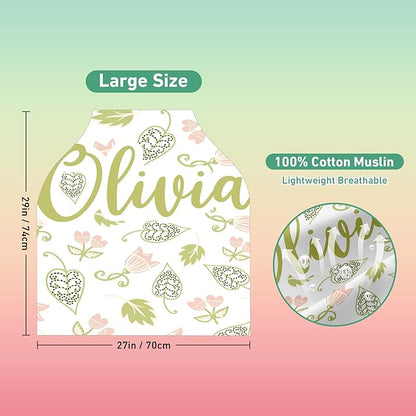 Personalised Car Seat Cover for Babies - Multi-use Carseat Canopy Cover with Name, Car Seat Covers, Christmas Birthday Gifts for Infant Boys and Girls Light Green Flower