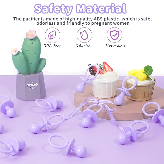 50 Pacifiers for Baby Shower Game Girl, 2.75’’ Plastic Pacifiers Baby Shower Game, Bulk Baby Shower Pacifiers for Gender Reveal Baby Shower Decoration DIY, Table Scatter, Baby Shower Favors (Purple)