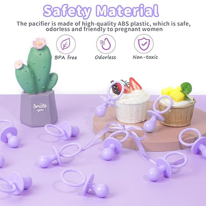 50 Pacifiers for Baby Shower Game Girl, 2.75’’ Plastic Pacifiers Baby Shower Game, Bulk Baby Shower Pacifiers for Gender Reveal Baby Shower Decoration DIY, Table Scatter, Baby Shower Favors (Purple)
