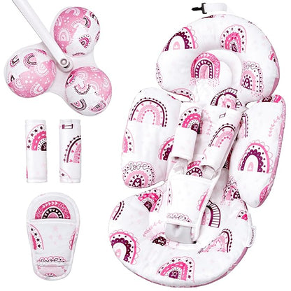 Infant Insert Compatible with 4moms Mamaroo Swing and Infant Carseat, Including 3 Replacement Balls, Reversible Newborn Insert for Baby Swing, Stroller, Bouncer, Soft Fabric - Mauve Rainbow