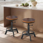 Set of 2-Industrial Bar Stool-Rustic Counter Height Chairs for Kitchen Island-Farmhouse Swivel Wooden Seat- Adjustable 17.7-24inch