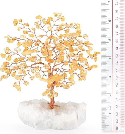 Natural Citrine Gemstone Crystal Tree of Life,Clear Quartz Cluster Base,Bonsai Money Tree Feng Shui Home Decor,Healing Crystals Positive Energy for Luck and Wealth 5.5"-6.3"