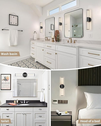 Bathroom Vanity Light Fixture, 2-Light Black Wall Sconce Lighting Fixture with Clear Glass, Indoor E26 Stocket Wall Lamp for Mirror Living Room Hallway(Bulb Not Included)