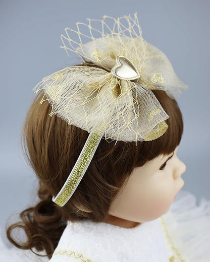 Bethynas baby girls Lace Bowknot Headband Gauze Bow Elastic Toddlers Hairband Birthday Party Princess Crown Heart Hair Accessories for Newborn Infant Baby (Gold)
