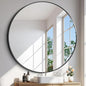 Black Round Mirror, 48 inch Large Circle Mirrors, Oversized Round Bathroom Mirrors, Aluminum Metal Frame Big Round Mirror, Huge Circluar Wall Mirror for Bathroom Living Room Entryway Bedroom