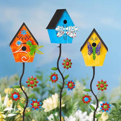 51” Bird Houses Stake for Outside, Metal Wild Bird Feeder Birdhouse Stake Pole with Dragonfly Design Outdoor Decorations for Patio, Backyard, Garden