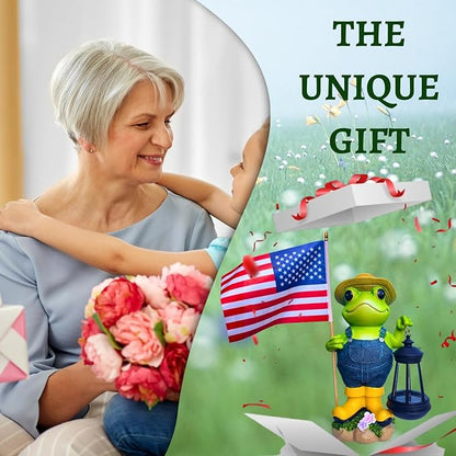 Garden Statues Frog with Solar Lantern, Outdoor Frog Figurine Decorations for Patio Yard Lawn Ornaments, Gifts for Mom/Grandma Birthday Housewarming