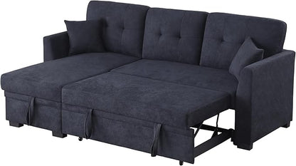 L Shaped Sectional Sleeper Sofa Couch with Pull Out Bed ,3 Seater Convertible Sectional Sofabed W/Reversible Chaise & Tufted Back Cushion ,Reversible Pullout Sofa Couch Bed for Living Room Office