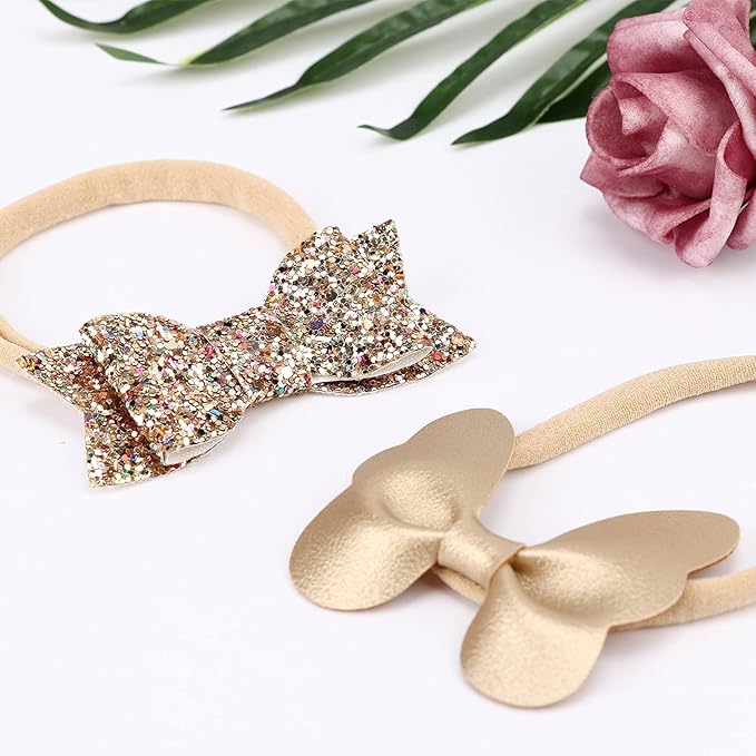 BQUBO Baby Girl Headbands with Bows Nylon Hairbands Handmade Hair Accessories for Newborn Infant Toddlers 10 Pack