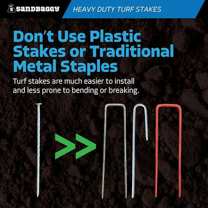 Sandbaggy 8" Heavy Duty Galvanized Artificial Turf Stakes - Spiral Landscape Nails - Ground Spikes/Pins - Synthetic Grass, Lawn, Edging, Weed Barrier Fabric, Garden (8 inch - Heavy Duty, 50, Count)
