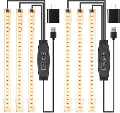 LED Grow Light Strips, Grow Lights for Indoor Plants Full Spectrum 3000K, Plant Light Bar with 3/9/12H Timer, 10 Dimmable Levels for Seedling Succulent,Best Match for Plant Shelf(3 Head×2 Pack)