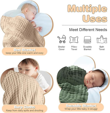 MUKIN Baby Hooded Towels, Muslin Cotton, 2-Pack, for Newborn, Infant, Toddler and Kids (Dark Green,Khaki)