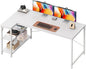 Huuger L Shaped Desk, 55 Inches Computer Desk with Reversible Storage Shelves, for Gaming Corner Home Office Writing Study, Metal Frame, White