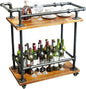 Industrial Pipe Bar Carts/Serving Carts/Kitchen Carts/Wine Rack Carts on Wheels with Shelves - Wood Rolling Carts - Wine Tea Liquor Shelves/Holder - Home Furniture