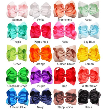 DeD 20 Pcs 8" Hair Bows Clips Boutique Grosgrain Ribbon Big Large Bows Alligator Hair Accessories For Baby Girls Teens Kids