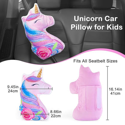 FIODAY Seat Belt Cover Pad for Kids Unicorn Seatbelt Pillow Soft Seat Belt Cover Car Pillow Toddler Travel Seat Strap Pad Neck Support for Girls Boys, Purple Blue