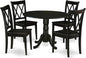 East West Furniture DLCL5-BLK-W 5 Piece Dining Table Set for 4 Includes a Round Kitchen Table with Dropleaf and 4 Dining Room Chairs, 42x42 Inch, Black