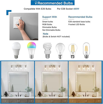 4 Light Bathroom Vanity Light, Brushed Nickel 4-Light Bathroom Light Fixtures, Vanity Lights for Make-Up Mirror, Modern Lighting Fixtures with Clear Glass Shade for Bedroom Living Room