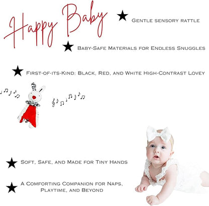 High Contrast Baby Security Blanket-Soft Sensory Lovey for Babies-Red, Black and White Blankie Comfort Toy (Bun Bun the Snuggle Bunny)