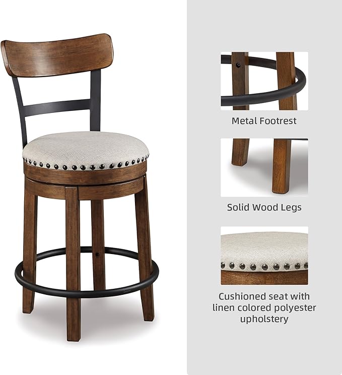 Signature Design by Ashley Valebeck Rustic Farmhouse 24.5” Counter Height Swivel Bar Stool, Brown