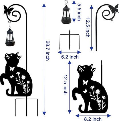Solar Dog and Cat Lantern Garden Stakes - Outdoor Decorative Solar Lights for Yard, Patio, Pathway - Weatherproof Metal Pet Stake with Auto Night Lighting