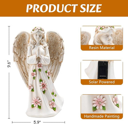 Angel Statue for Garden - 9.65 inches Guardian Solar Garden Statue, Gardening Gifts for Mom Grandma Lawn Ornaments Figurines for Outdoor Decor