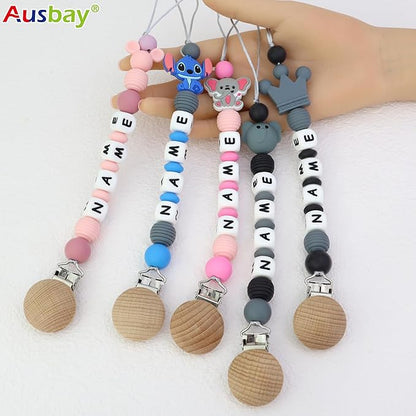 Personalized Pacifier Clip with Name and Customizable Teether Rattle (Colorful)