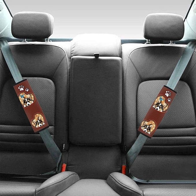 UNICEU Cute Corgi Dog Butterfly Seat Belt Cover Pad 2 Pack Set Soft Automotive Shoulder Pads for Dog Lover,Universal Fit Most Vehicle SUV Truck