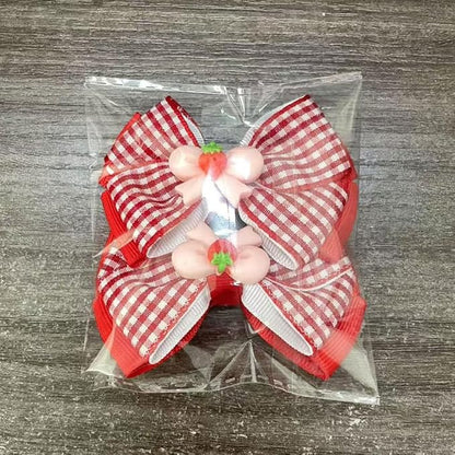Strawberry Snap Clips Baby Girls Fruit Hair Bow Clips Strawberry Hair Ring Tie BBW24 (Set-Q)