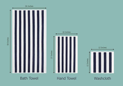 ORIGINAL KIDS 6 Piece Towel Set - Cabana Stripe - Rugby Stripe - 2 Bath Towels, 2 Hand Towels, 2 Washcloths - 100% Cotton - Soft Absorbent Quick Dry Durable Pool Shower Beach - Gift - Navy