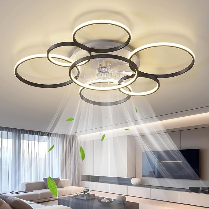 41" Modern Ceiling Fan with Lights, Flush Mount Ceiling Fan with Tri-Color Light 6-Speed Wind, Low Profile Ceiling Fans with Led Light and Remote Control for Living Room Bedroom Dining Room