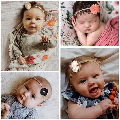 BQUBO Baby Girl Headbands with Bows Nylon Hairbands Handmade Hair Accessories for Newborn Infant Toddlers 10 Pack