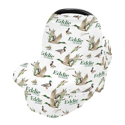 Personalized Baby Car Seat Cover for Boys Girls, Custom Nursing Covers for Breastfeeding with Name, Wild Ducks Infant Stroller Cover, Baby Carseat Canopy for Newborn, Multiuse Car Seat Canopies