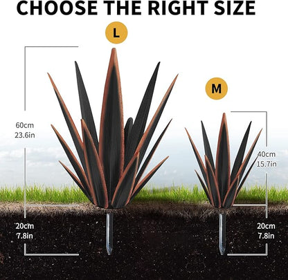 Large Tequila Rustic Sculpture, Rustic Metal Agave Plants for Outdoor Patio Yard, Home Decor Hand Painted Metal Agave Garden Yard Statue, Outdoor Lawn Ornaments Yard Stakes (Black -L)