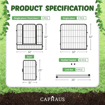CAPHAUS Decorative Garden Fence, 32 Inch x 21 FT Heavy Duty Iron Fencing Landscape Patio Flower Bed Animal Barrier Border Edging Section, Panel Decor, Folding Wire Fence for Yard for Dog Outdoor