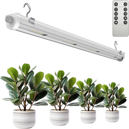 SANSI Grow Lights for Indoor Plants, 25W Plant Lights for Indoor Growing, 2FT 4000K Full Spectrum, T8 LED Grow Light Strips with 4-Level Dimmable, Auto On Off 4 8 12 Hrs Remote Control, IP54, White