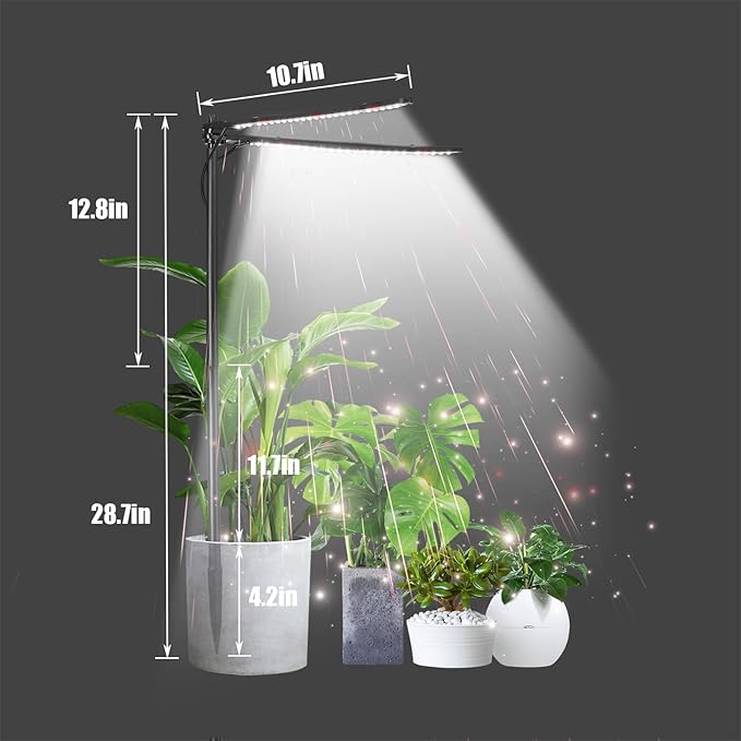 bodkar Plant Grow Lights for Indoor Plants Full Spectrum with 3/6/9H Timer & Dimming, Slim Plant Lights for Indoor Growing with 6000K White Red LEDs for Various Plants