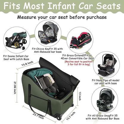 SCTEL Infant Car Seat Travel Bag for Airplane Compatible with Doona Car Seat Stroller and Base, Fit All Nuna Pipa Car Seat and Base, Padded Carseat Travel Bag, Airport Gate Check Bag