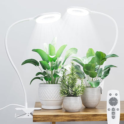 Full Spectrum Grow Lights for Indoor Plants, Clip On Plant Lights for Indoor Growing with 4/8/12H Timer, 3 Light Modes, 10 Dimmable Levels, Adjustable Gooseneck, Remote Control, 2-Pack
