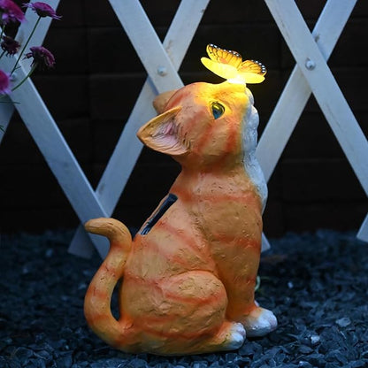 Cat Garden Figurines Outdoor Decor Solar Statue with LED Lights for Patio Lawn Yard Art Decoration Housewarming Garden Gift