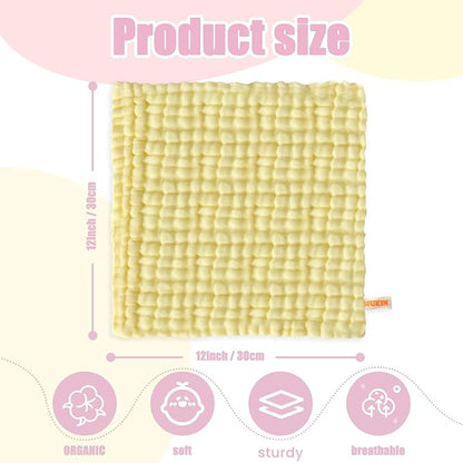 MUKIN Baby Washcloths - Natural Cotton Baby Wipes - Soft Newborn Face Towel and Washcloth for Sensitive Skin, Registry as Shower, 5 Pack 12x12 inches