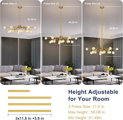 Depuley Modern Gold Sputnik Chandelier: 18-Light Large Crystal Glass Chandelier for Living Room - Kitchen Island Light Fixture Mid Century Hanging Lamp for Dining Room (Included G9 Bulbs)