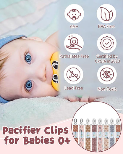 Rainbow Pacifier Clips, 8 Pack Binky Paci Holder Clips Fits for Most Pacifiers and Binkies 8PBM25-B