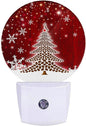 EKOBLA Red Christmas Plug-in Night Light, Snowflake & Christmas Tree Rustic LED Nightlight for Holiday Season Home Decor