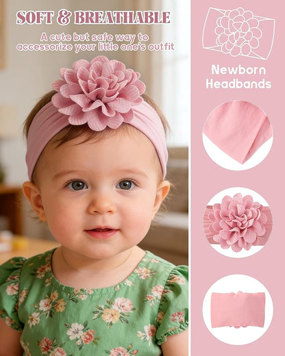 jollybows 6pcs Baby Girls Flower Hair Headbands Nylon Hair Bands Elastic Hair Accessories for Newborn Kids Infants Toddlers Dark Color