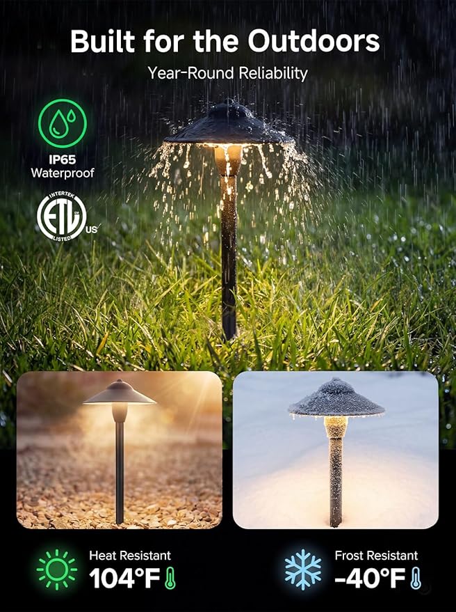 RGBCW Smart Low Voltage Path Light, 12v Black Landscape Lighting with Bluetooth APP Control, Dimmable Warm/Daylight 2700K-6500K G4 Bulb, Large Hat IP65 Waterproof for Walkway Yard 1 Pack