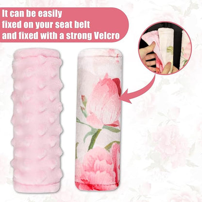 Car Seat Strap Pads for Baby Kids, HNHUAMING Ultra Soft Carseat Straps Shoulder Covers, 2 Pack Infant Seat Belt Cover Pad for Baby Car Seats/Strollers/High Chair/Pushchair, Pink Floral