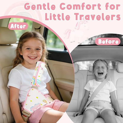Kids Seat Belt Cover Pads, Soft Seat Belt Adjuster for Kids, Pea Pod Children Universal Shoulder & Belly Protective Padding, Breathable Car Seat Strap Cushion Covers for Boys Girls (Unicorn)